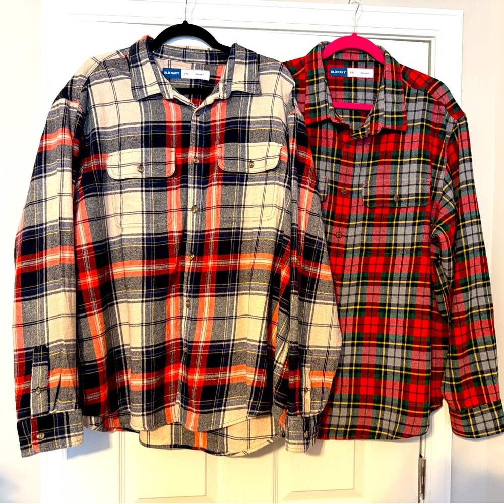 BUNDLE OF 2 OLD NAVY MENS FLANNEL SHIRTS XXL REGULAR FIT EXCELLENT CONDITION